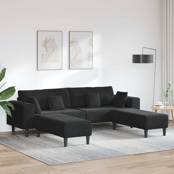 vidaXL Sofa 3 pcs Black 250 x 188 x 76 cm Velvet