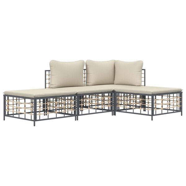vidaXL 4 Piece Garden Lounge Set with Cushions Anthracite Poly Rattan