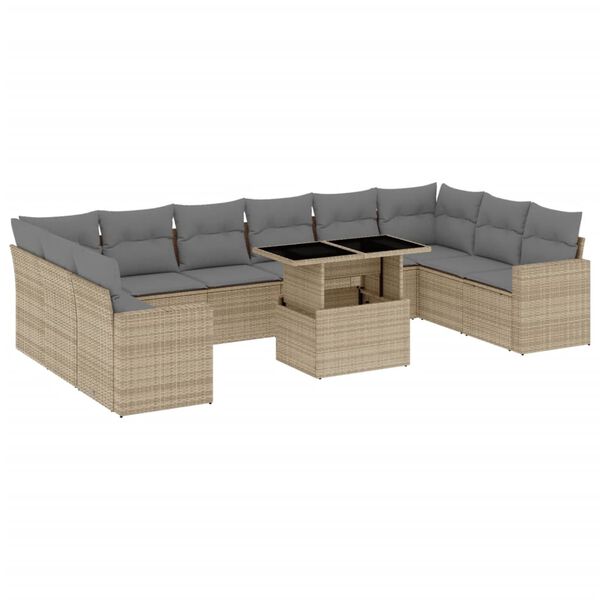 vidaXL 11 Piece Garden Sofa Set with Cushions Beige Poly Rattan
