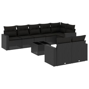 vidaXL 9 Piece Garden Sofa Set with Cushions Black Poly Rattan