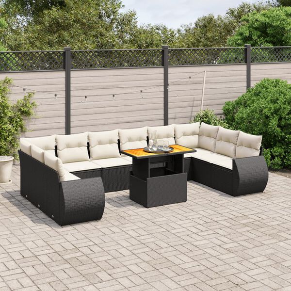 vidaXL 11 Piece Garden Sofa Set with Cushions Black Poly Rattan