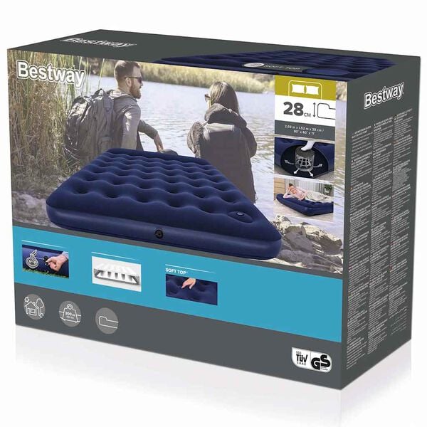 Bestway Inflatable Flocked Airbed with Built-in Foot Pump 203 x 152 x 28 cm