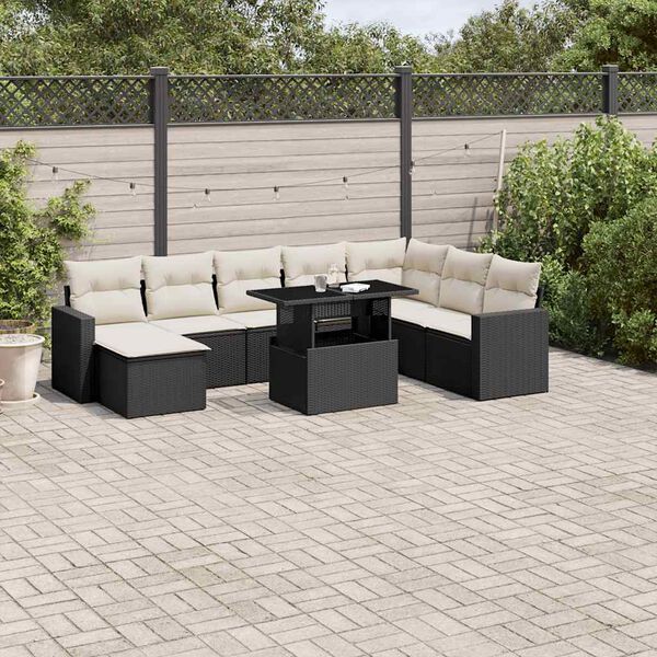 vidaXL 9 Piece Garden Sofa Set with Cushions Black Poly Rattan