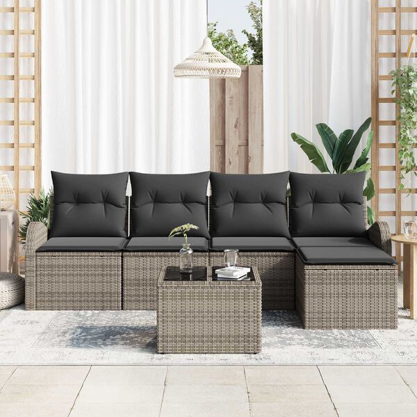 vidaXL Sofa Set with Cushion with Storage 6 pcs Grey Poly Rattan