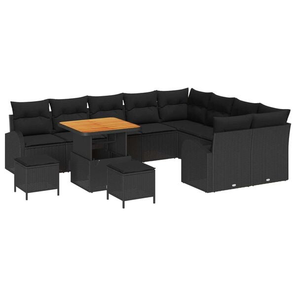 vidaXL Garden Sofa Set with Cushion with Storage 12 pcs Black