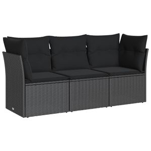 vidaXL 3 Piece Garden Sofa Set with Cushions Black Poly Rattan