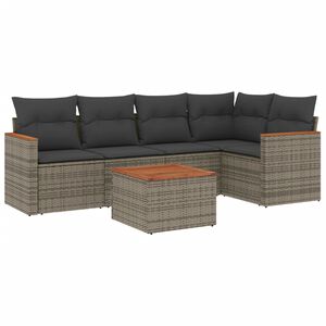 vidaXL 6 Piece Garden Sofa Set with Cushions Grey Poly Rattan
