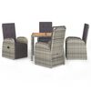 vidaXL 5 Piece Garden Dining Set with Cushions Grey Poly Rattan