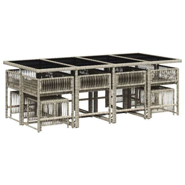 vidaXL 13 Piece Garden Dining Set with Cushions Light Grey Poly Rattan