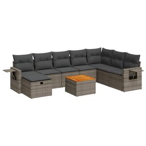 vidaXL 9 Piece Garden Sofa Set with Cushions Grey Poly Rattan