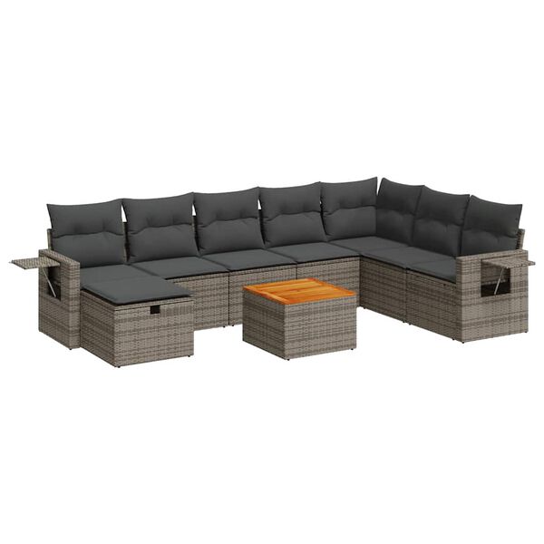 vidaXL 9 Piece Garden Sofa Set with Cushions Grey Poly Rattan