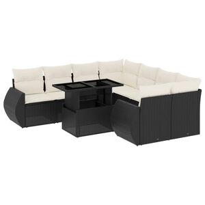 vidaXL 9 Piece Garden Sofa Set with Cushions Black Poly Rattan