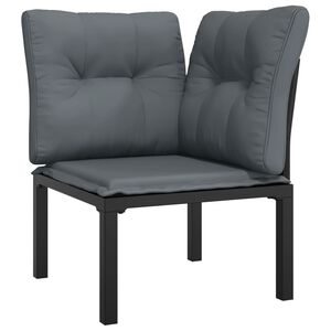 vidaXL Garden Corner Chair with Cushions Black and Grey Poly Rattan