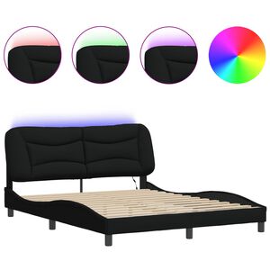 vidaXL Bed Frame with LED without Mattress "Hvar" Black 152x203 cm Queen Fabric