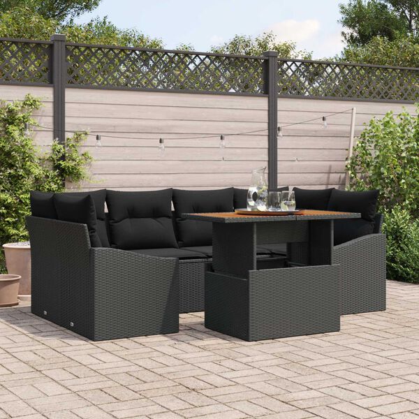 vidaXL Garden Sofa Set with Storage 7 pcs Black Poly rattan