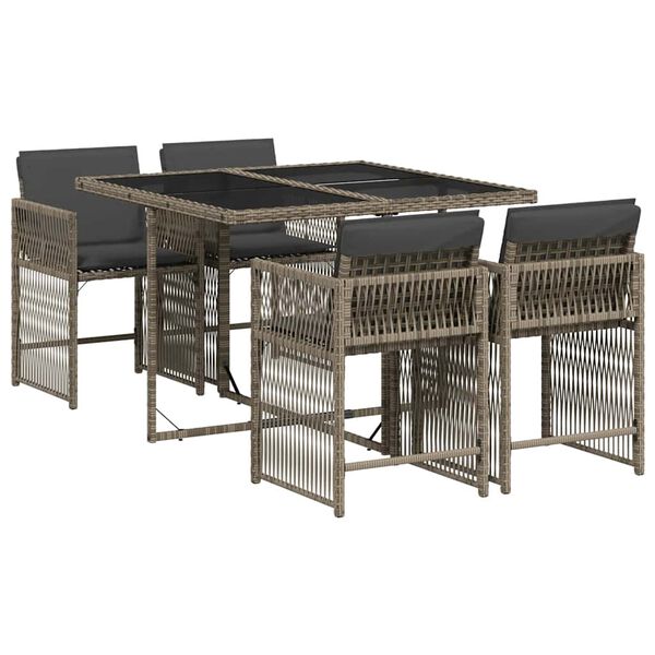 vidaXL 5 Piece Garden Dining Set with Cushions Grey Poly Rattan