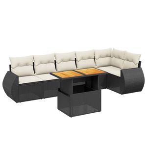 vidaXL 7 Piece Garden Sofa Set with Cushions Black Poly Rattan