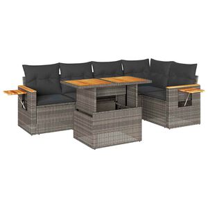 vidaXL 5 Piece Garden Sofa Set with Cushions Grey Poly Rattan Acacia