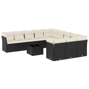 vidaXL 12 Piece Garden Sofa Set with Cushions Black Poly Rattan
