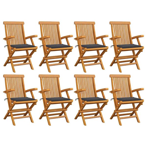 vidaXL Garden Chairs with Anthracite Cushions 8 pcs Solid Teak Wood