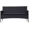 vidaXL 3-Seater Garden Sofa with Cushions Black Poly Rattan