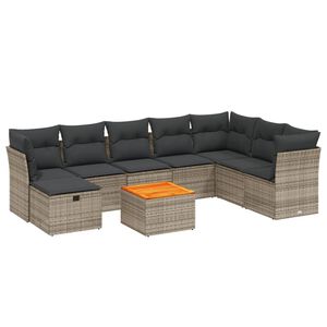 vidaXL 9 Piece Garden Sofa Set with Cushions Grey Poly Rattan