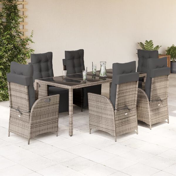 vidaXL 9 Piece Garden Dining Set with Cushions Grey Poly Rattan