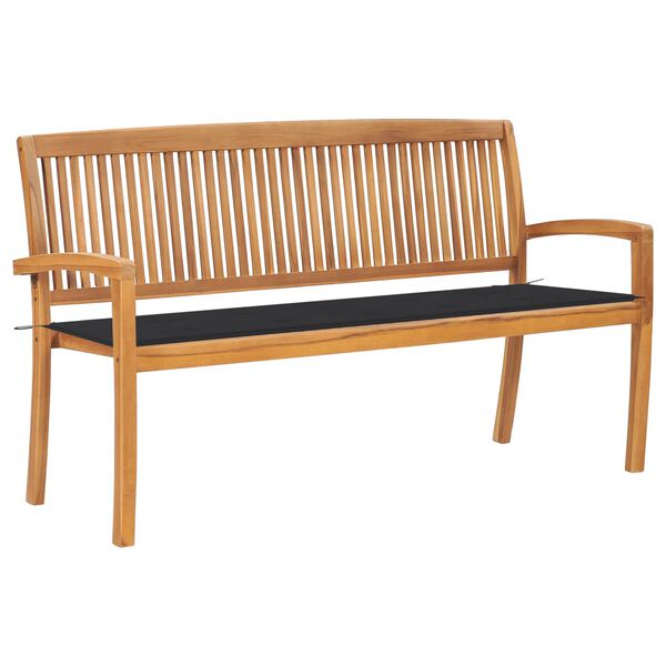 vidaXL Stacking Garden Bench with Cushion 159 cm Solid Teak Wood