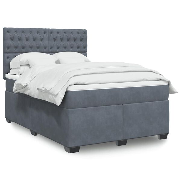 vidaXL Box Spring Bed with Mattress Dark Grey Double Velvet