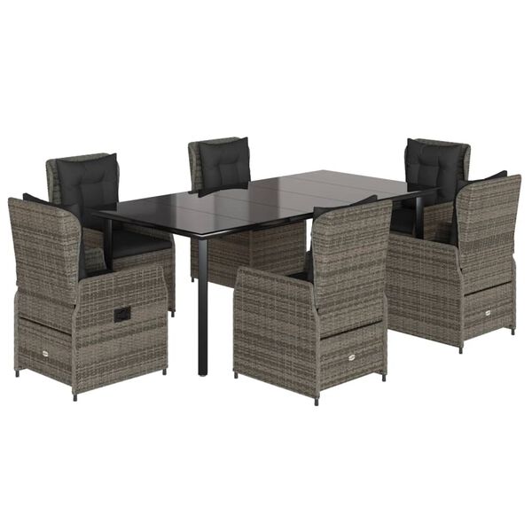 vidaXL 7 Piece Garden Dining Set with Cushions Grey Poly Rattan