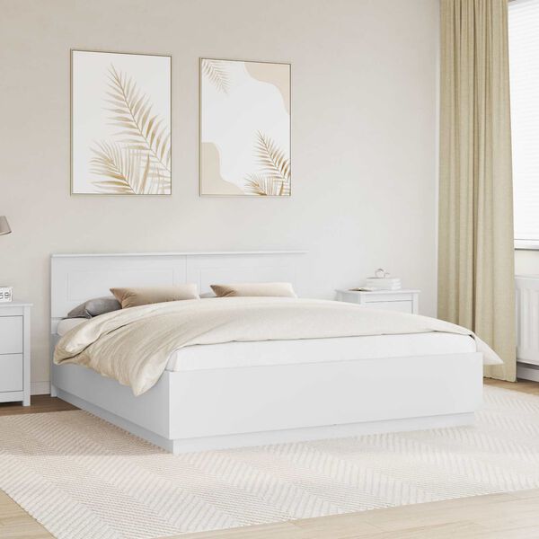 vidaXL Bed Frame with Headboard White 180 x 200 cm Engineered Wood