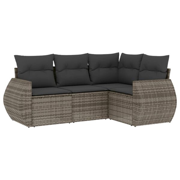 vidaXL 4 Piece Garden Sofa Set with Cushions Grey Poly Rattan