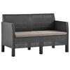 vidaXL 2-Seater Garden Sofa with Cushions Anthracite PP Rattan