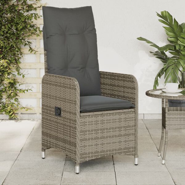 vidaXL Reclining Garden Chairs 2 pcs with Cushions Grey Poly Rattan