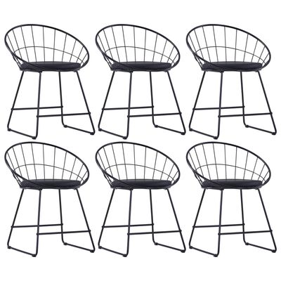 vidaXL Dining Chairs with Faux Leather Seats 6 pcs Black Steel