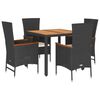 vidaXL 5 Piece Garden Dining Set with Cushions Black Poly Rattan