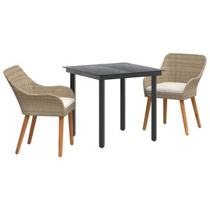 vidaXL Garden Dining Set 3 pcs Beige Poly Rattan