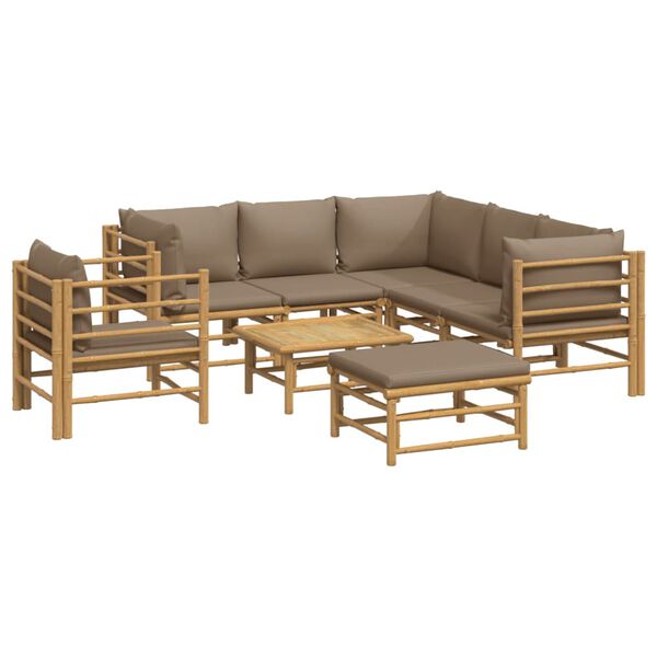 vidaXL 8 Piece Garden Lounge Set with Taupe Cushions Bamboo