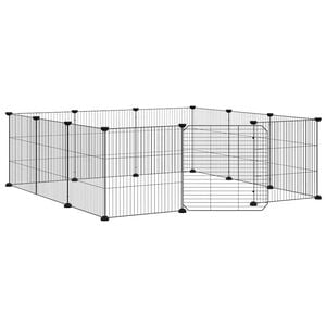 vidaXL 12-Panel Pet Cage with Door Black 105x105x35 cm Steel