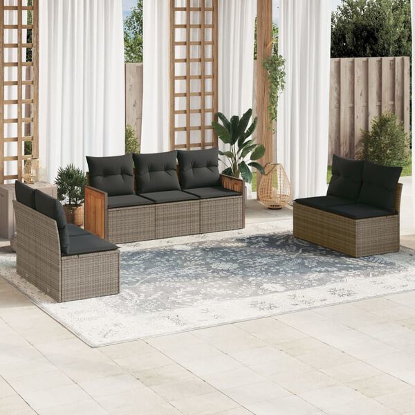 vidaXL 7 Piece Garden Sofa Set with Cushions Grey Poly Rattan
