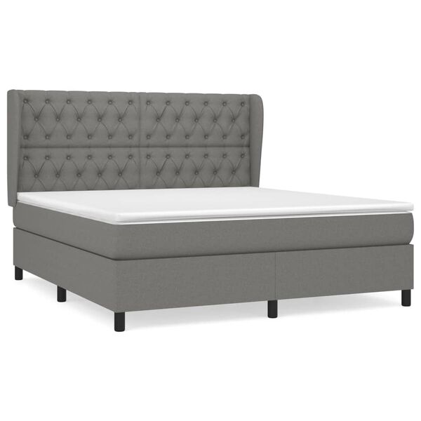 vidaXL Box Spring Bed with Mattress Dark Grey 153x203 cm Queen Size Fabric