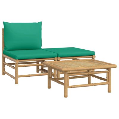 vidaXL 3 Piece Garden Lounge Set with Green Cushions Bamboo