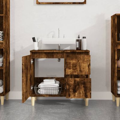 vidaXL Bathroom Cabinet Smoked Oak 65x33x60 cm Engineered Wood