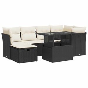 vidaXL 7 Piece Garden Sofa Set with Cushions Black Poly Rattan