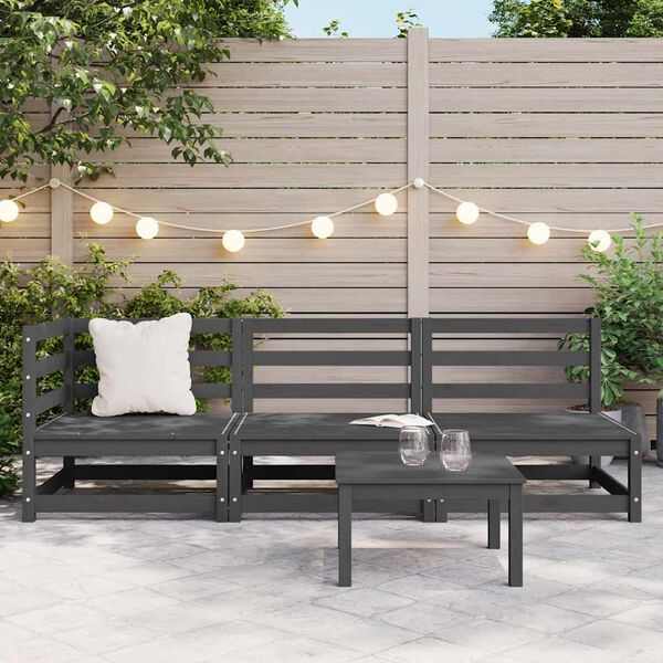vidaXL 3 Piece Garden Lounge Set Grey Solid Pinewood