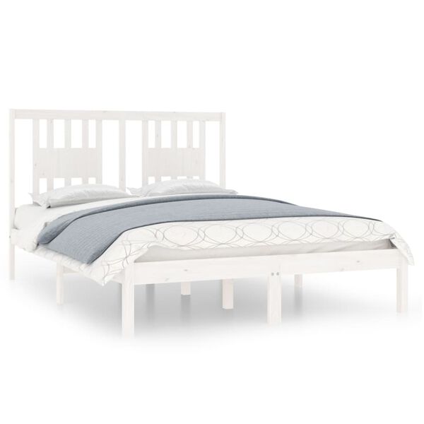 vidaXL Bed Frame without Mattress White Solid Wood Double