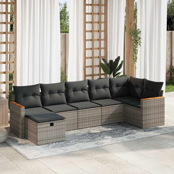 vidaXL 7 Piece Garden Sofa Set with Cushions Grey Poly Rattan