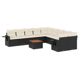 vidaXL 11 Piece Garden Sofa Set with Cushions Black Poly Rattan
