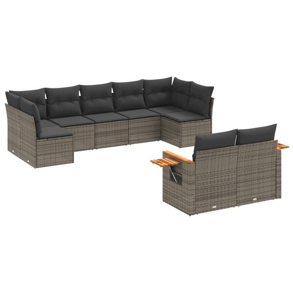 vidaXL 9 Piece Garden Sofa Set with Cushions Grey Poly Rattan
