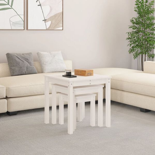 vidaXL Nesting Tables 3 pcs White Solid Wood Pine